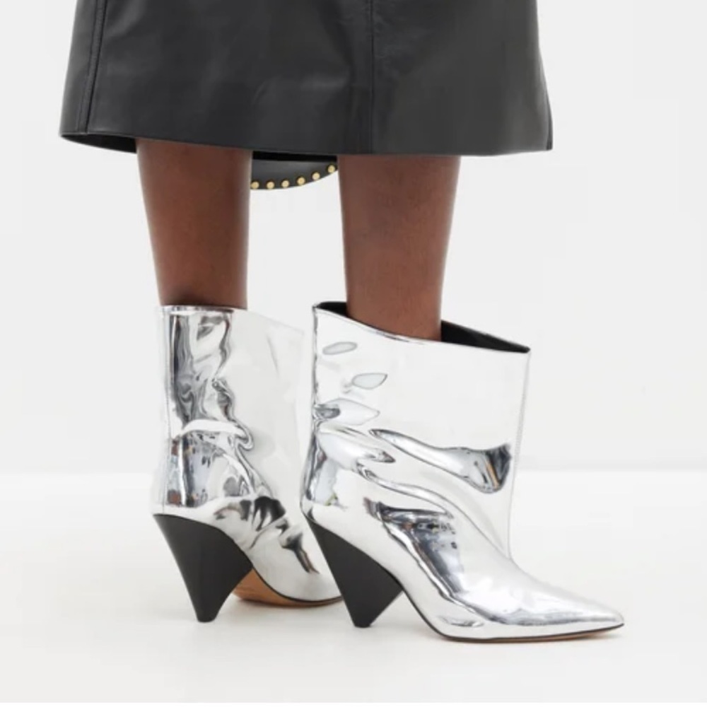 Isabel Marant Ankle Bootie Miyako Mirrored Leather in Silver